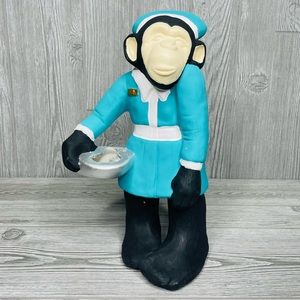 Funny painted ceramic monkey nurse with bed pan figurine statue decoration